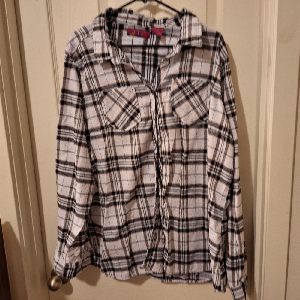 Black White Flannel Long Sleeve Shirt Grunge 3XL